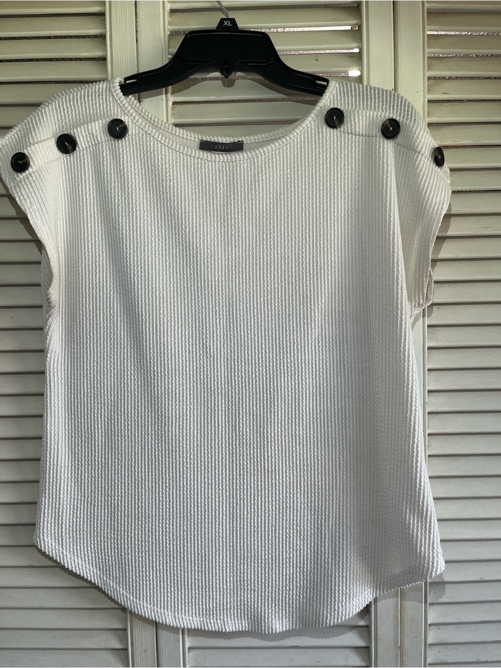Textured White Button-Shoulder Women’s Blouse